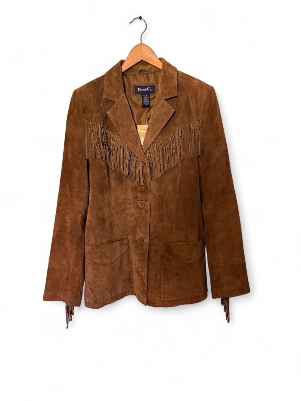 Denim&Co Brown Suede Fringe Leather Jacket NWT! Medium Western Cowgirl Southwest
